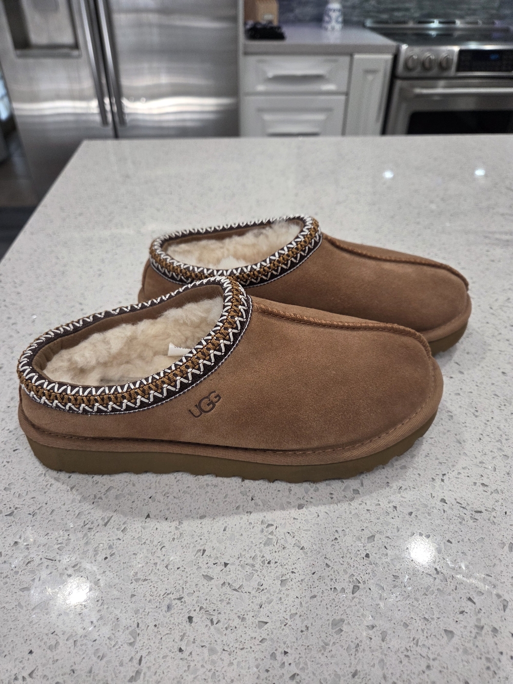 UGG Chestnut Suede Cozy Shearling Mule Slippers